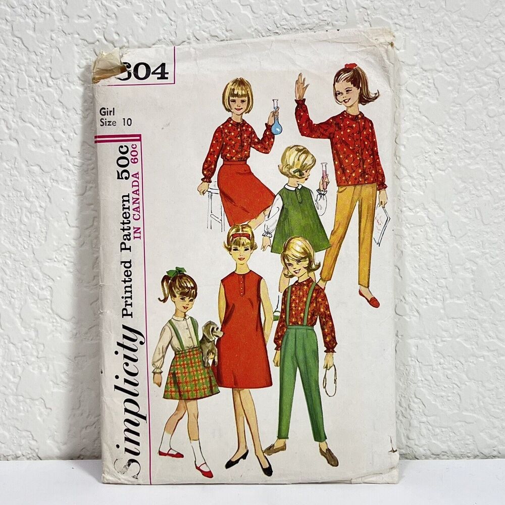 Vintage Simplicity Girl Sz 10 Sewing Pattern 304 Dress Jumper Blouse Skirt Pants